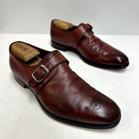 GOOD VTG Edward Green Monk Strap Burgundy Calf Medallion Toe Made in England 9 main image 9